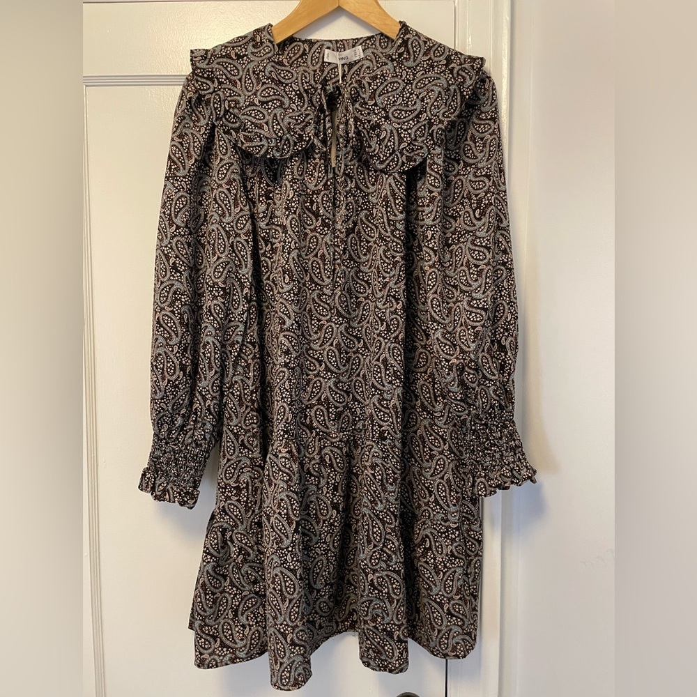 Mango Black and White Paisley Long Sleeve Dress